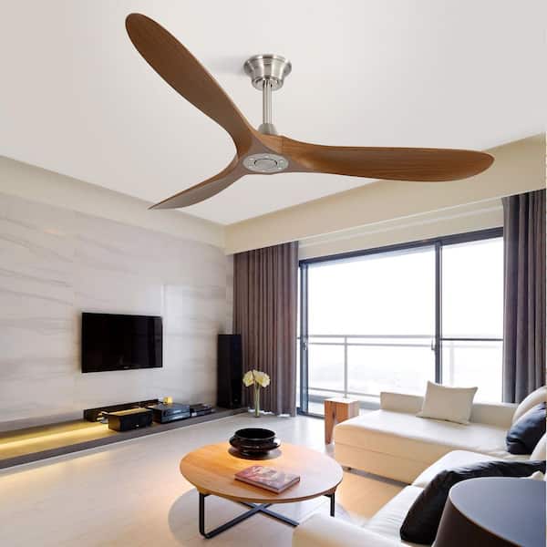 60 in. Modern Nickel Indoor Wood Grain Brown ABS Blades Downrod Mount Standard Ceiling Fan with 3-Size Downrods