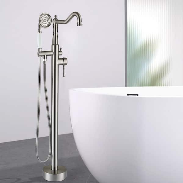 Single-Handle Classical Freestanding Tub Faucet with Hand Shower in Brushed Nickel