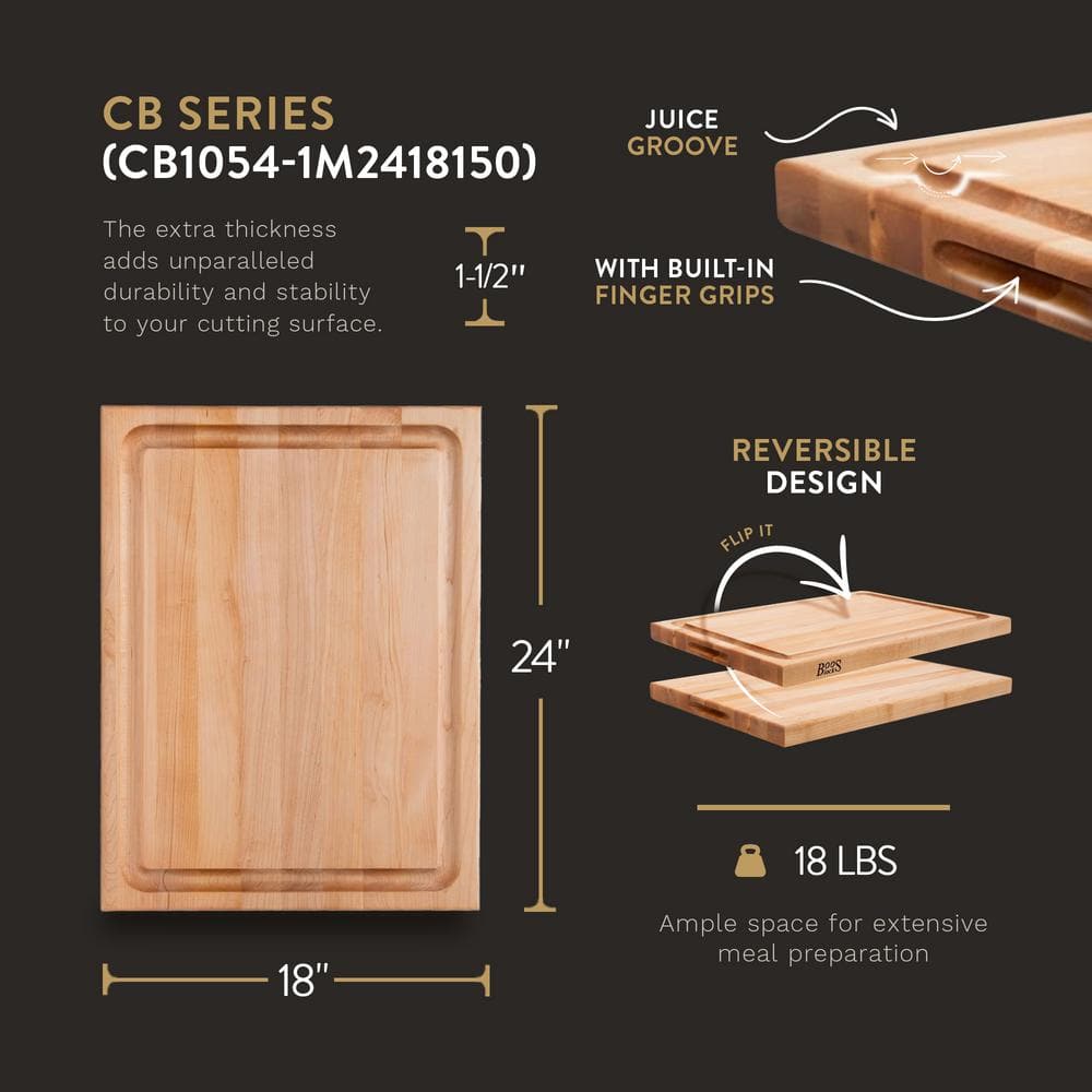 John Boos Large Maple Wood Cutting Board with Juice Groove