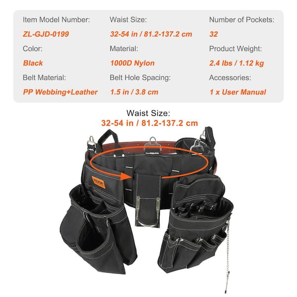 VEVOR Tool Belt 13 Pockets Polyester Heavy-Duty Tool Pouch Bag for  Electrician, Carpenter, Handyman Brown LJSGJYDDL000JEQQ6V0 - The Home Depot