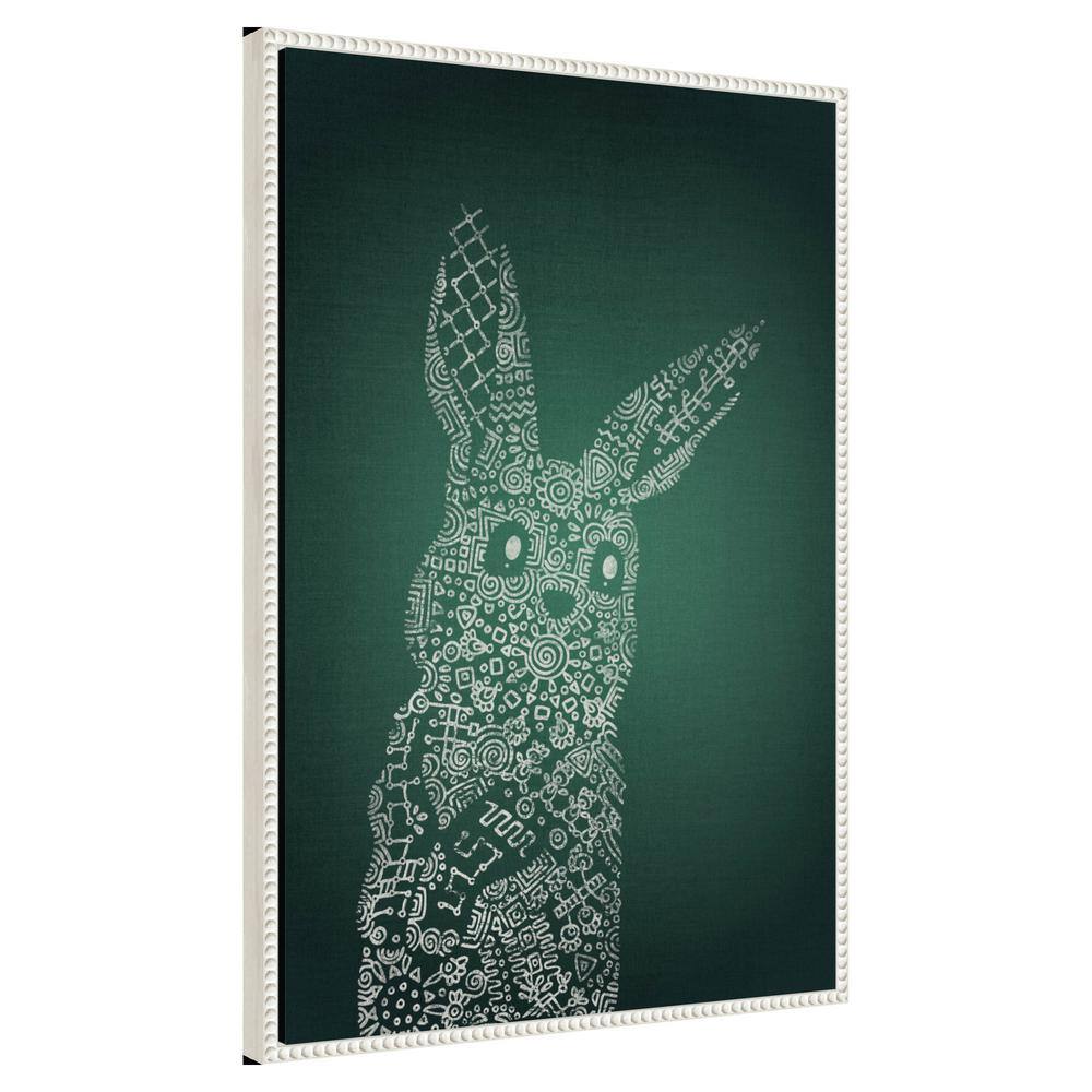Emerald Bunny Graphic Art on Canvas with White Floater Frame