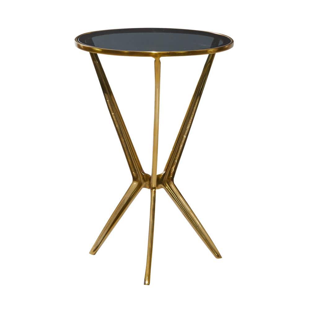 Gold Round Metal and Glass Accent Table with Graduated Legs