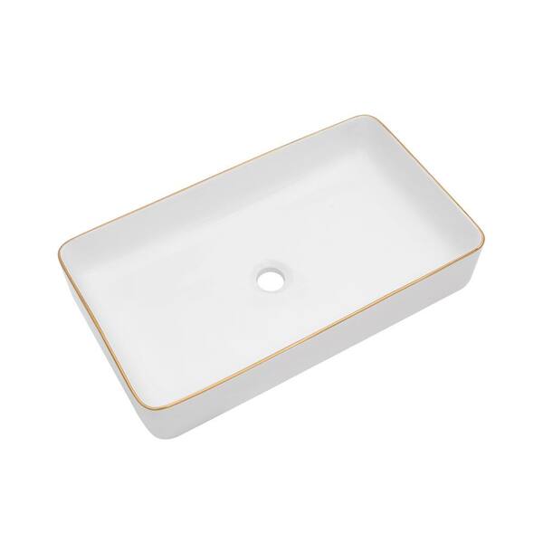 Tahanbath White Ceramic Rectangular Vessel Bathroom Sink 24 in. x 14 in.