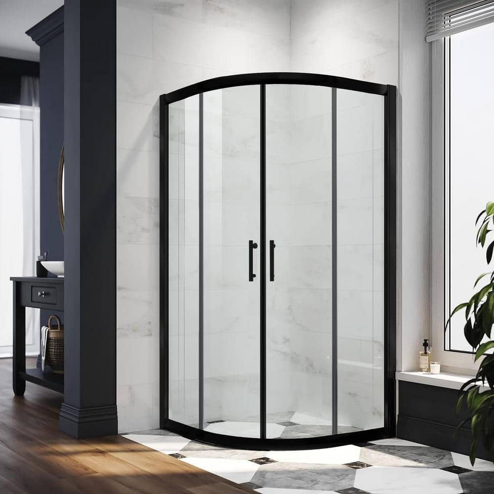 38 In W X 72 In H Round Framed Double Sliding Corner Shower Enclosure