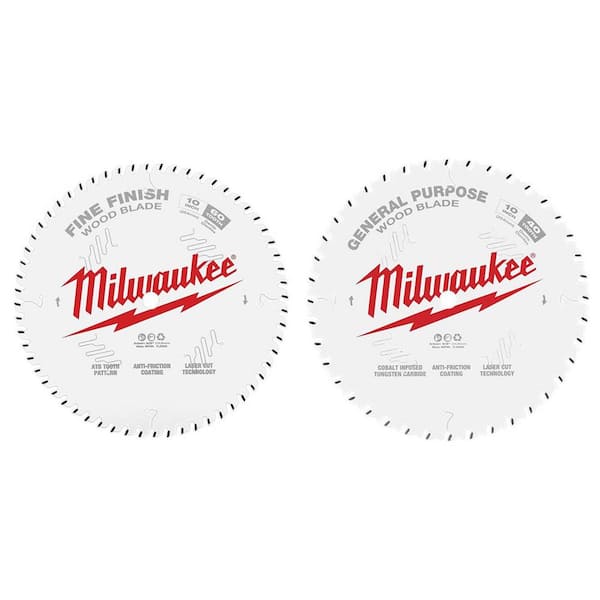 Milwaukee 10 in. x 60 Carbide Teeth Fine Finish Circular Saw Blade & 10in. x 40 Tooth General Purpose Circular Saw Blade (2-Piece)