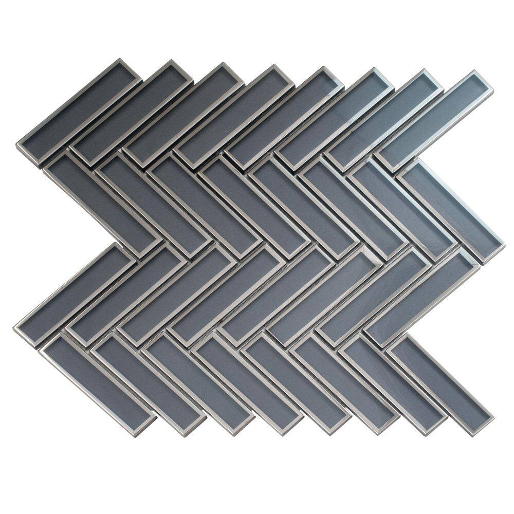 Mirari 4 x 5 in. Gray Glossy Glass Herringbone Mosaic Wall Tile Sample price history on PriceWatchPro