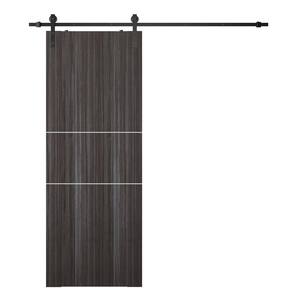 Paola 2H 18 in. x 80 in. Gray Oak Finished Wood Composite Sliding Barn Door with Hardware Kit