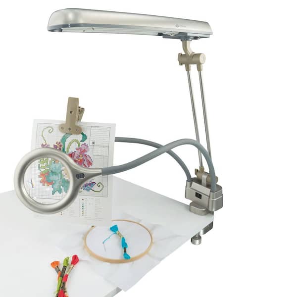 OttLite 3-in-1 Adjustable-Height Craft Floor Lamp with Magnifier