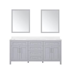 Tahoe 72 in. W Double Sink Vanity in Dove Grey with Cultured Marble Vanity Top in White with White Basins and Mirrors