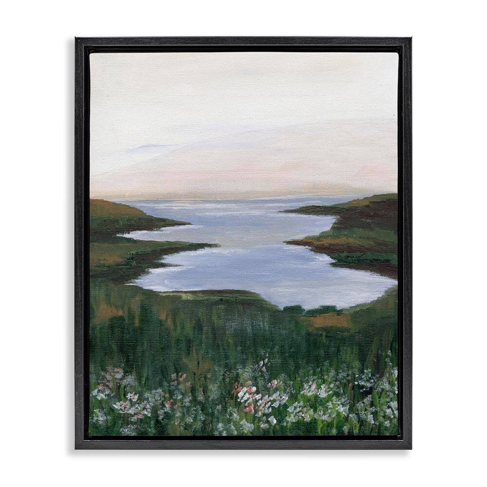Peaceful Greenery by Lake by Nikita Jariwala Black Floater Frame Nature Graphic Art Print 21 in. x 17 in. price history on PriceWatchPro