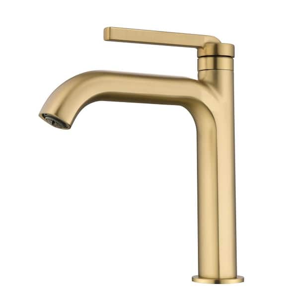 9.04 in. H Single Handle Single Hole Bathroom Faucet with Supply Lines in Brushed Gold