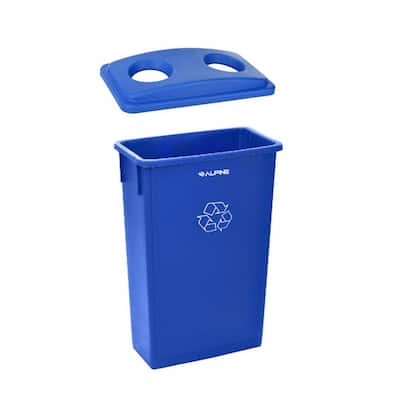 23 Gal. Blue Indoor Rectangular Recycling Bin and Bottle Recycling Lid