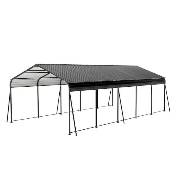 13 ft. x 26.5 ft. x 8 ft. 0.25 mm. Thick Dark Gray Metal Outdoor Carport with Protective Film to Prevent Scratching