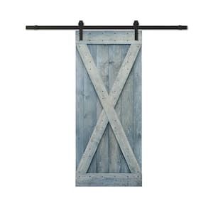 28 in. x 84 in. Denim Blue Stained DIY Wood Interior Sliding Barn Door with Hardware Kit