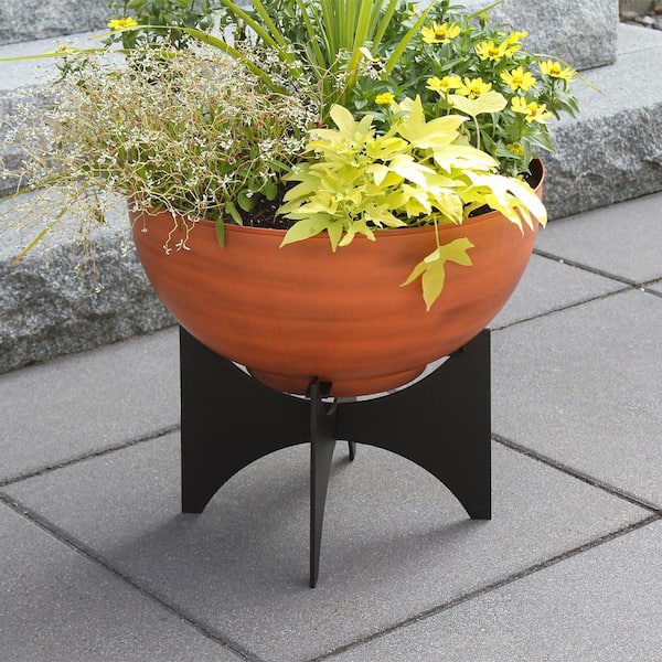 ACHLA DESIGNS 20 in. Dia Round Burnt Sienna Galvanized Steel Planter Bowl  Pot with Black Wrought Iron Plant Stand FBC-57-61BS - The Home Depot