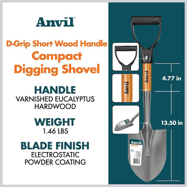 18 in. Wood D-Grip Short Handle Carbon Steel Compact Digging Shovel