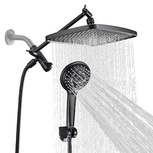 Rainfull 2-in-1 8-Spray Patterns with 1.8 GPM 12 in. Wall Mount Dual Shower Head and Handheld Shower Head in Black