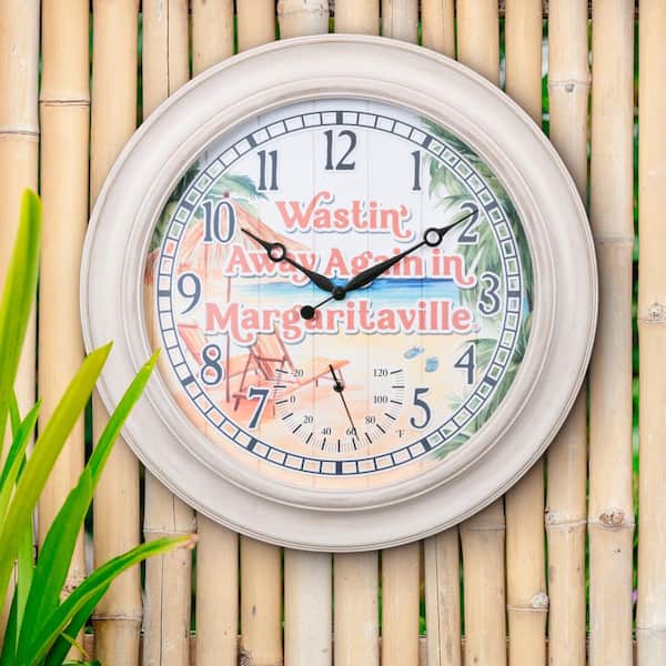 La Crosse Clock 26.2 in. Indoor/Outdoor Whitewashed Margaritaville
