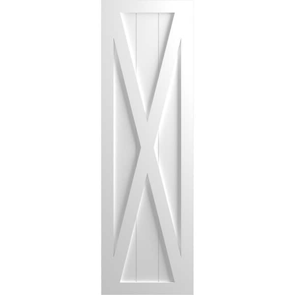Ekena Millwork 12 in. x 70 in. True Fit PVC Single X-Board Farmhouse Fixed Mount Board and Batten Shutters Pair in White