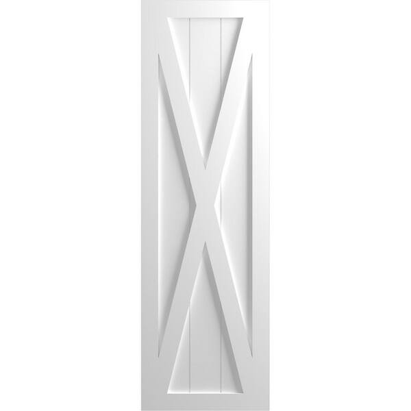Ekena Millwork 15 in. x 80 in. True Fit PVC Single X-Board Farmhouse Fixed Mount Board and Batten Shutters Pair in White