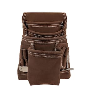 10 Pocket Suede Leather Work Tool Belt Pouch with Steel Hammer Loop and Tape Measure Holder