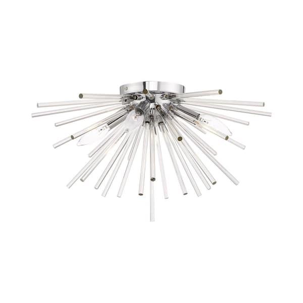 AVIANCE LIGHTING Delano 4-Light Polished Chrome Starburst Semi Flush Mount with Clear Glass Rods
