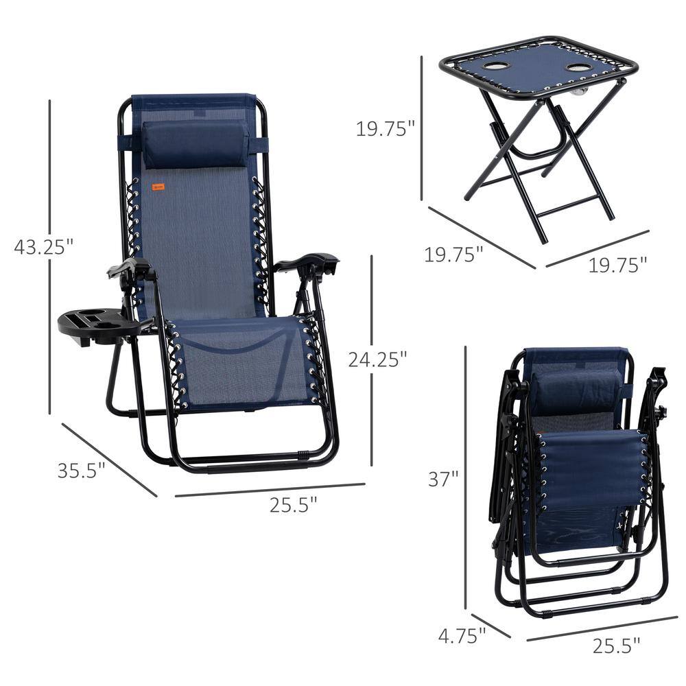 Blue Steel Zero Gravity Chaise Lounger Set with Cushions