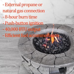 28 in. 40000 BTU Round Fiber Reinforced Concrete Outdoor Propane Gas Fire pit, Stone Gray