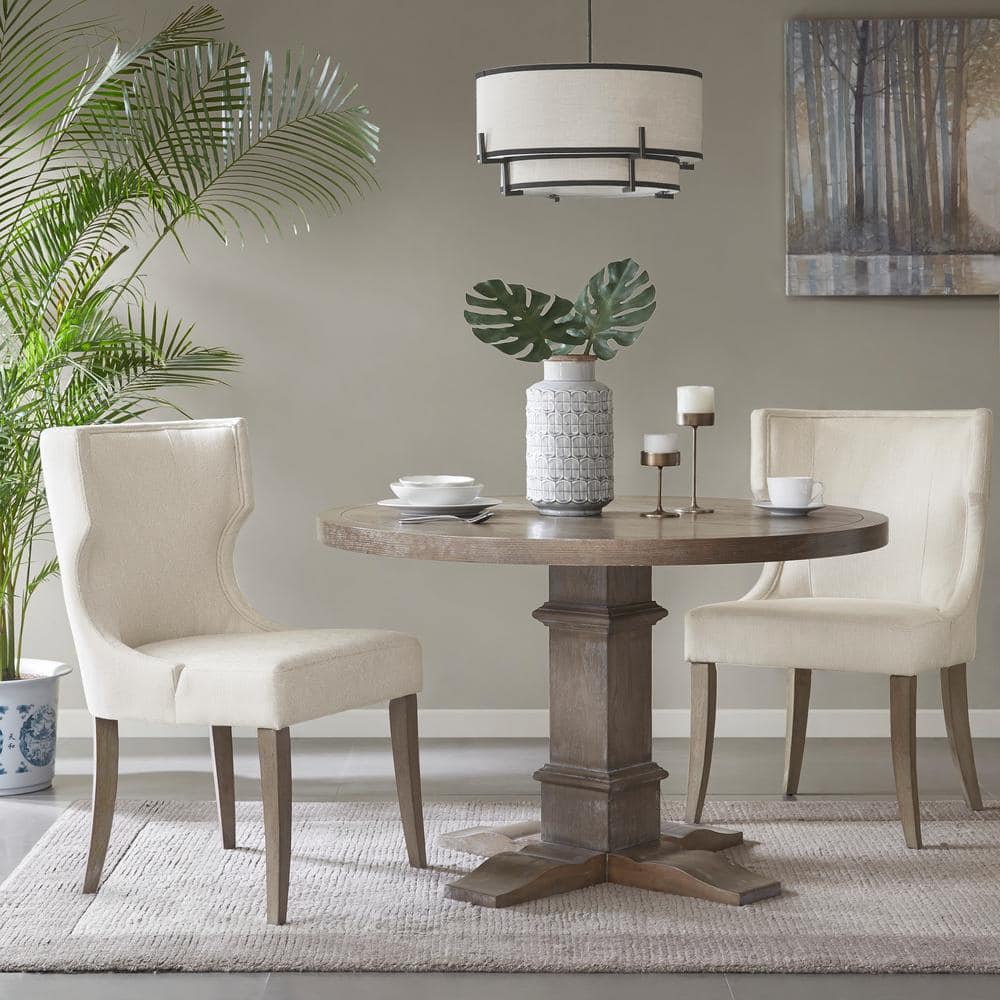Cream Upholstered Wingback Dining Chair with Rubberwood Legs