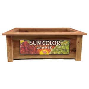 Redwood Rectangular Planter Box with Sun Color Grapes Art