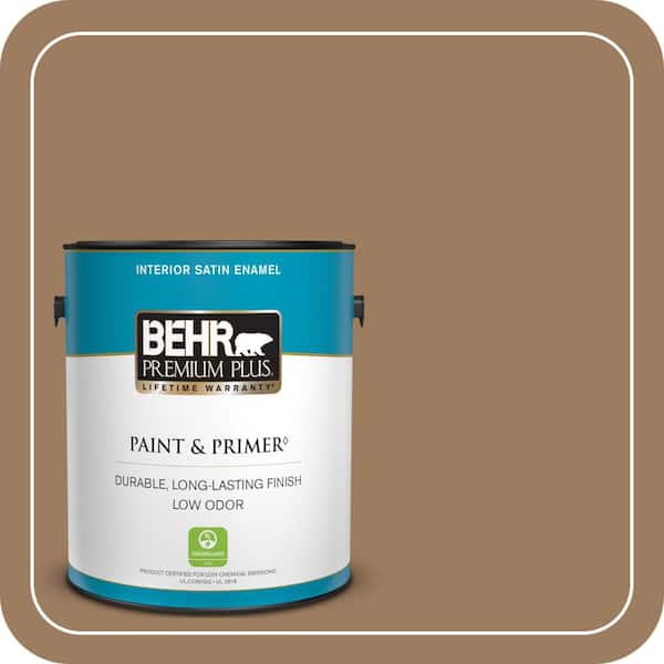 BEHR PREMIUM PLUS 1 gal. #BXC-08 Safari Brown Satin Enamel Low Odor Interior Paint & Primer