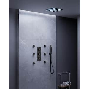 5-Spray Patterns With 12 in. Square Ceiling Mount 64 LED Dual Shower Heads in Matte Black