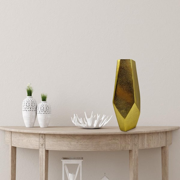 castellousa Gold 15.5 in. x 8 in. Aluminum Metal Diamond Flower Amphora Vase Diamond Shape