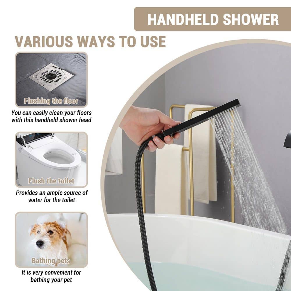 Matte Black Brass Floor-Mounted Freestanding Tub Filler