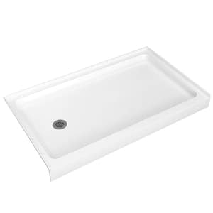 Nsip 60 in. L x 36 in. W Rectangular Non-Slip Alcove Single Threshold Shower Pan Base with Left Drain in White Bath Tray