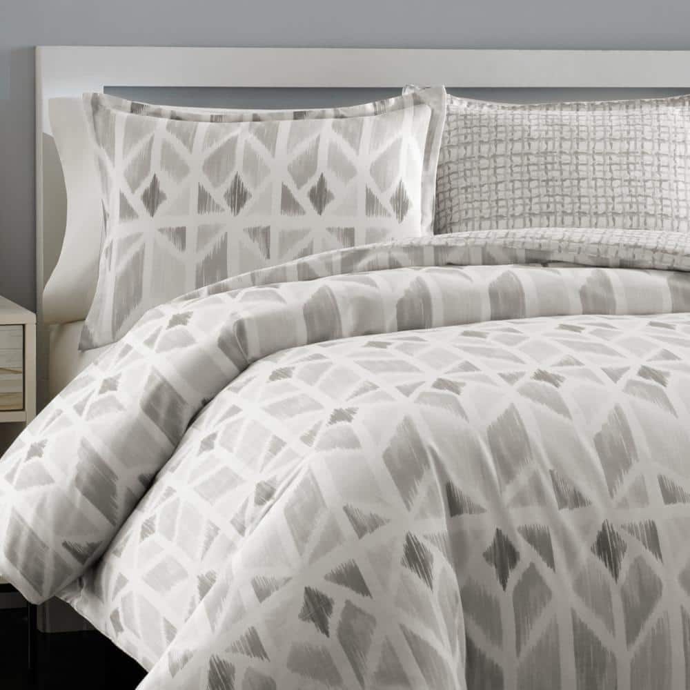 Grayson Twin Gray Cotton Ikat Duvet Cover Set