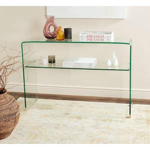 Hollis 44 in. Clear Rectangle Glass Console Table with Shelves