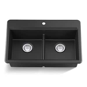 Lassen 33 in. Drop-in/Undermount Double Bowl Granite Composite Kitchen Sink in Matte Black