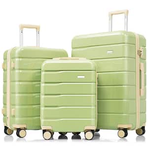 3-Piece Green and Beige ABS Hardshell Spinner Luggage Set with TSA Lock 3-Stage Telescoping Handles