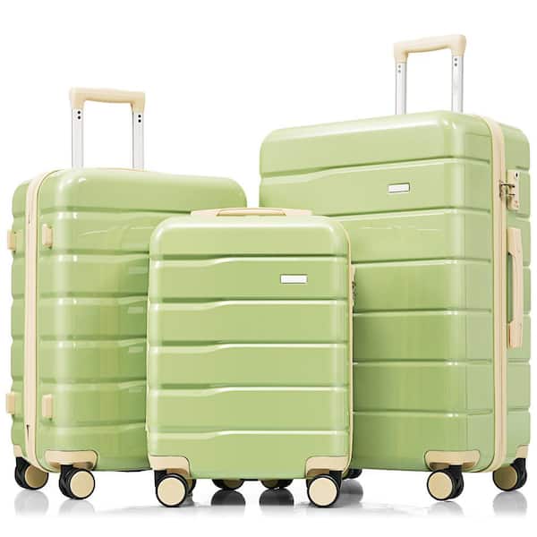Merax 3-Piece Green and Beige ABS Hardshell Spinner Luggage Set with TSA Lock 3-Stage Telescoping Handles