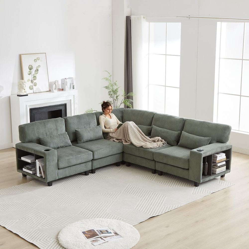 102.75 x 102.75 in. L-Shaped Modular Corduroy 5-Seat Convertible Sectional 