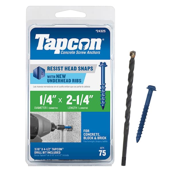Tapcon 1/4 in. x 2-1/4 in. Hex-Washer-Head Concrete Anchors (75-Pack)