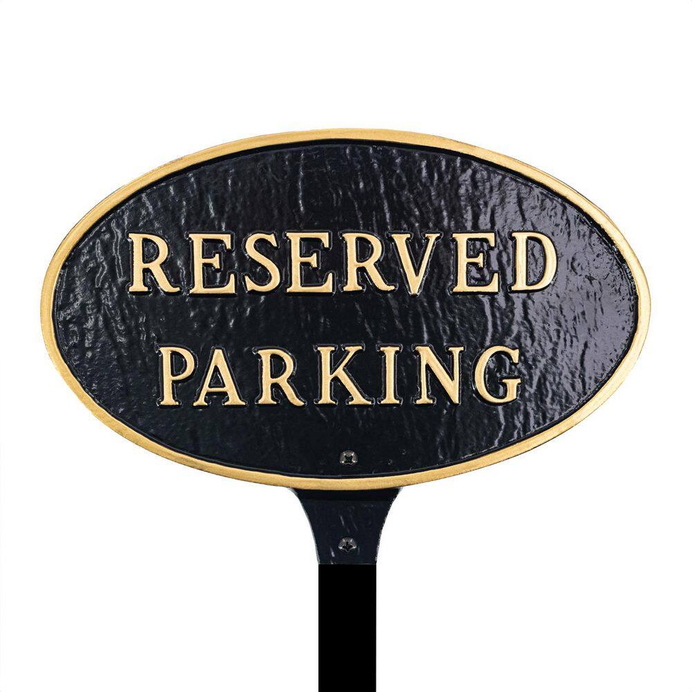 "6"" x 10"" Small Oval Reserved Parking Statement Plaque Sign with Lawn Stake-Black/Gold" price history on PriceWatchPro