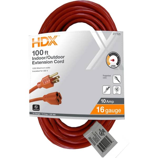 HDX 100 ft. 16/3 Light Duty Indoor/Outdoor Extension Cord, Orange