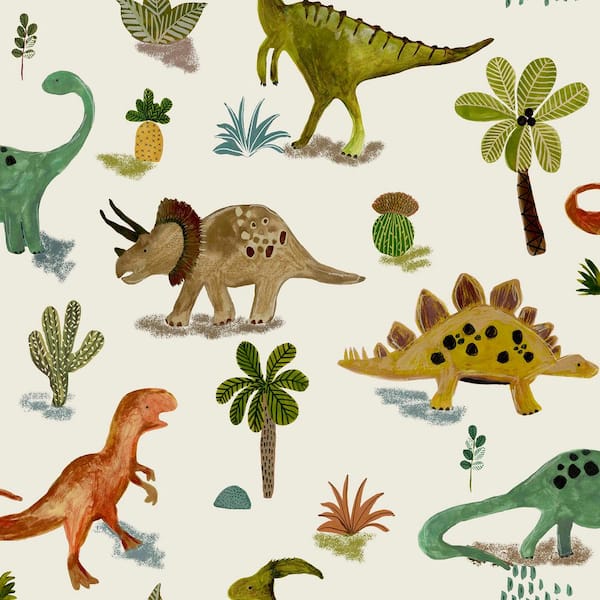 Graham & Brown Prehistoric Dinosaur and Friends Natural Multi-Colored Removable Wallpaper Sample