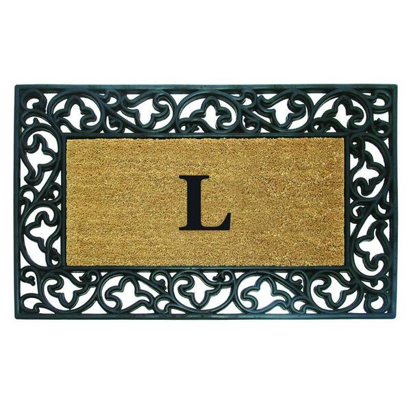 Nedia Home Acanthus Border 30 in. x 48 in. Rubber Coir Monogrammed L Door Mat