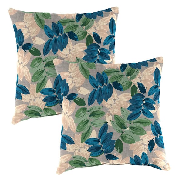 Jordan Manufacturing 16 in. L x 16 in. W x 4 in. T Square Outdoor Throw Pillow in Foliage Pebble (2-Pack)