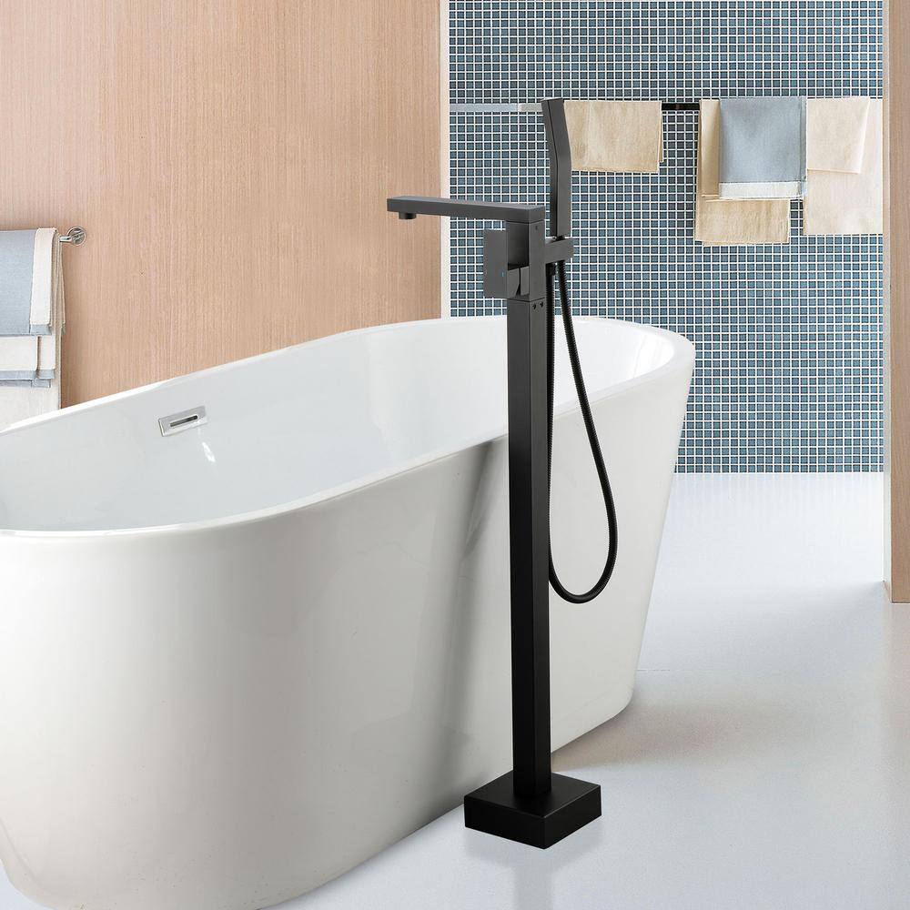 Matte Black Freestanding Floor Mount Tub Faucet with Hand Shower