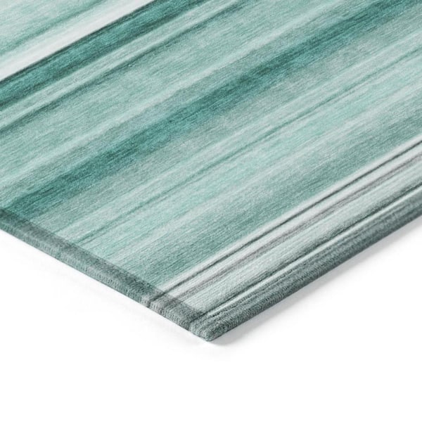 Aqua 3 ft. x 5 ft. Woven Striped Polyester Rectangle Indoor/Outdoor Area Rug