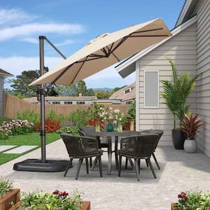 8 ft. Square Aluminum Outdoor Patio Cantilever Umbrella Offset 360° Rotation Umbrella with Base, Beige